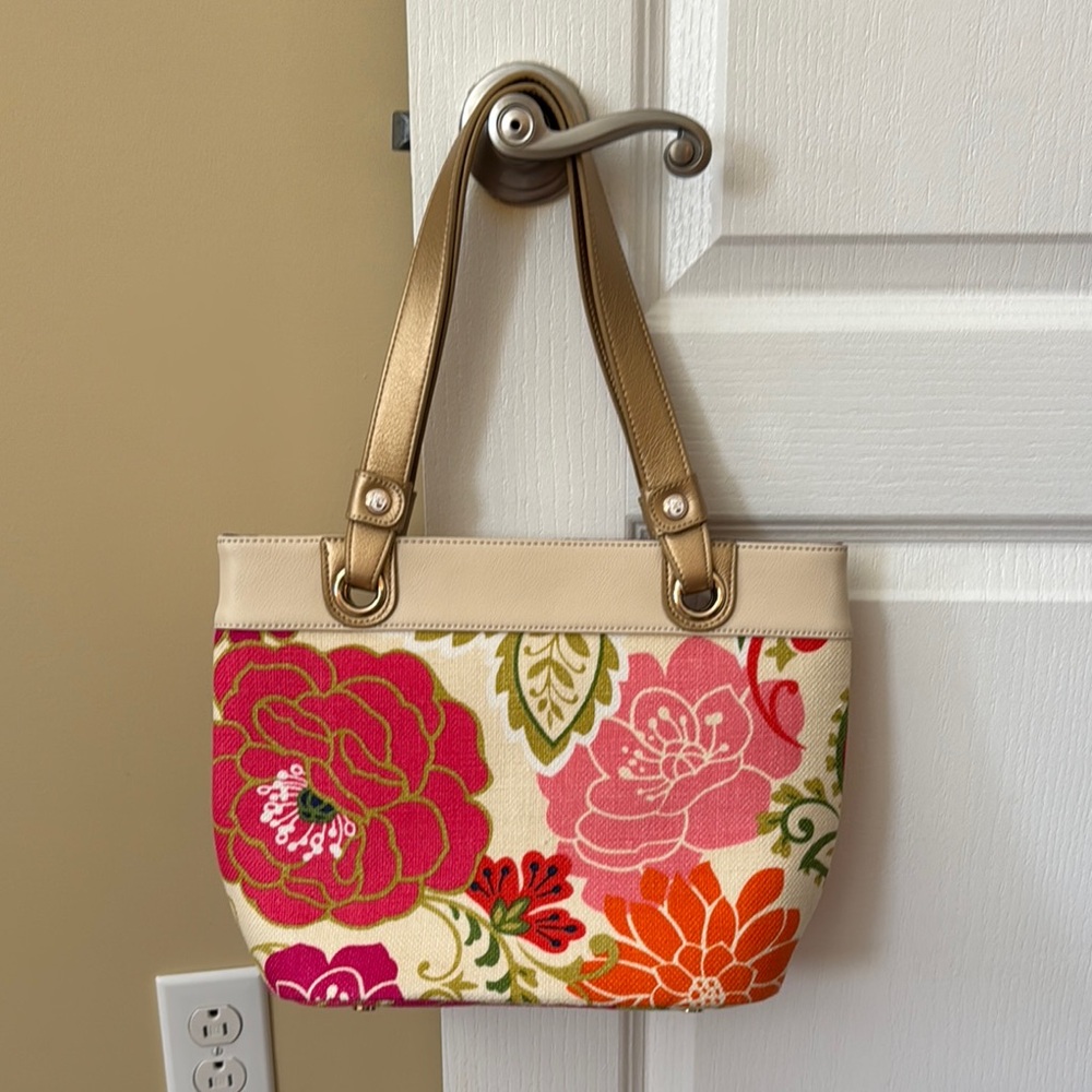 Spartina 449 Carson Cottage Pink and Orange Floral Shoulder Bag. - Picture 4 of 6